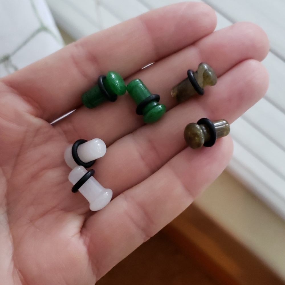 2G single flare gauges real stone (3 pairs)